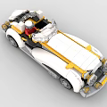 Classic White Convertible Car Made With Building Blocks And Yellow Stripes