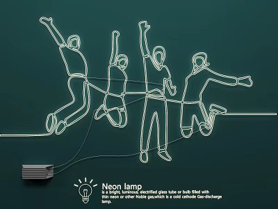 Modern Neon Lamp Combination With Jumping People Silhouettes Creative Design 3d model