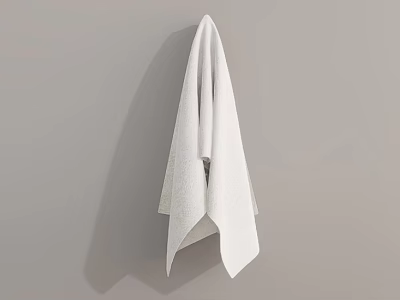 White Towel Hanging with Neat Fold on Gray Wall in Simple Home Decor 3d model
