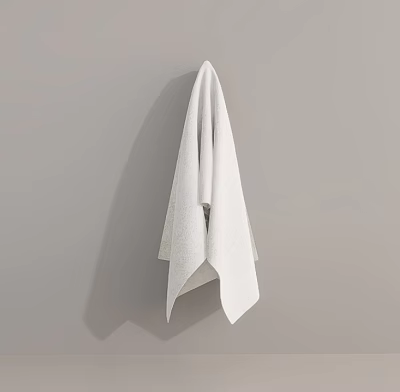 White Towel Hanging with Neat Fold on Gray Wall in Simple Home Decor 3d model