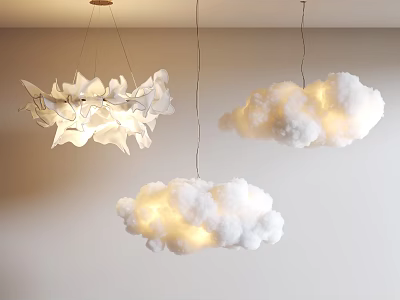 Cloud Shaped And Paper Art Pendant Lights For Modern Interior With Warm Glow 3d model