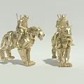 Golden Warrior Riders On Mechanical Tiger Creatures Detailed Armed Figurine Models