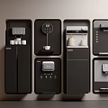 Sleek Black Modern Wall Mounted Appliances With Coffee Maker And Dispenser Units