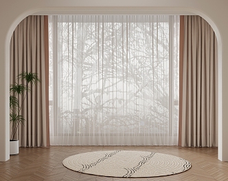 Cream wind curtain gauze curtain 3d model