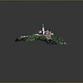 3D Model of Historic Architecture With Red Rooftops and Lush Green Landscape