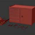 Red Tool Cabinet With Multiple Drawers And Scattered Hardware Tools For Workshop 3d model