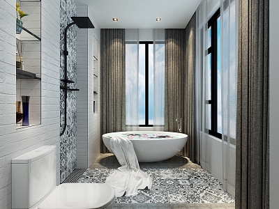 Bathroom cultural brick tiled bathtub 3d model