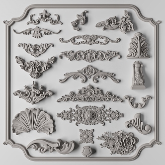 European Carved Gypsum Carved Combination 3d model