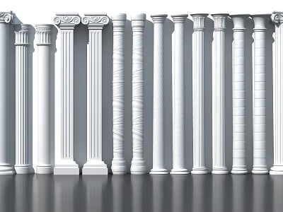 Different Styles of Classic White Roman Columns Arranged for Decorative 3d model
