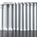 Different Styles of Classic White Roman Columns Arranged for Decorative