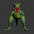 Green T Rex Dinosaur 3D Model With Open Mouth And Sharp Teeth 3d model