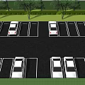 Outdoor Parking Lot With White Cars Surrounded By Trees Parking Lines And Green Grass
