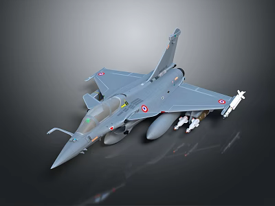 Detailed Gray Military Aircraft Model With Missiles On Dark Background 3d model