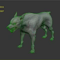 Ferocious Muscular Dog With Sharp Teeth Red Eyes And Pale Pink Skin