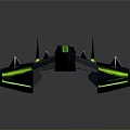 Futuristic Cosmic Spaceship Design With Green Illuminated Engines And Sleek Wings