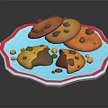 Delicious Chocolate Chip Cookies On Red And White Striped Plate With Crumbled Pieces