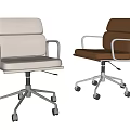 Modern Office Chairs with Light Gray and Brown Upholstery Metal Armrests and Wheels