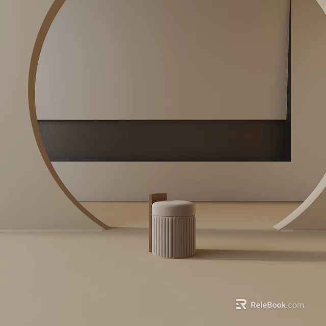 Beige Striped Side Table with Circular Decorations and Dark Horizontal Stripe on Light Wall 3d model 
