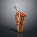 Primitive Bone Weapon with Bone Handle Bladed Edge Leather Sheath Woven Design Yellow Red Beads 3d model