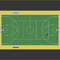 Multi Sport Court With Green Surface Yellow Border Basketball Hoops Soccer Goals And Center Net