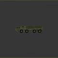Three Green 3D Rendered Military Missile Launcher Vehicles on Gray Background