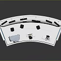 Modern Computer Console With Curved Design Multiple Seats And Blue White Accents