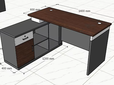 Dark Brown And Gray Office Desk With Wooden Top Drawer And Open Cabinet Storage 3d model