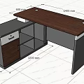 Dark Brown And Gray Office Desk With Wooden Top Drawer And Open Cabinet Storage