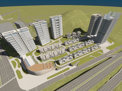 Urban Commercial Street Development With High Rise Buildings Green Spaces And Roads 3d model