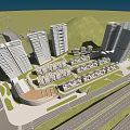 Urban Commercial Street Development With High Rise Buildings Green Spaces And Roads