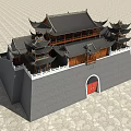 Traditional Chinese Ancient Architecture Featuring Multi Tiered Roofs Ornate Eaves Red Door And Gray Wall