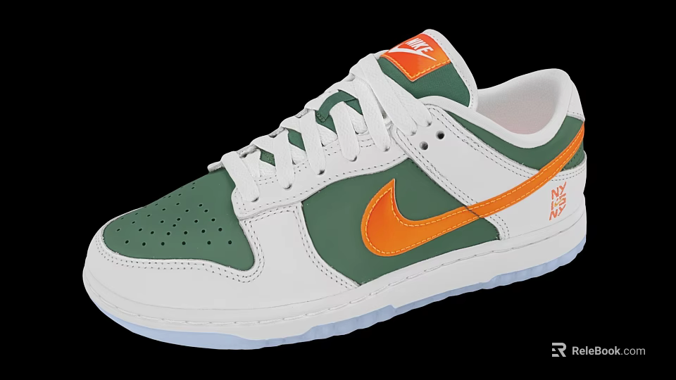 Nike White Green And Orange Casual Low Top Breathable Design Shoes 3d model 