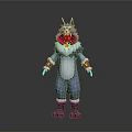 Gray Wolf Themed Game And Movie Character With Red Lining White Fur And Yellow Accessories Standing Pose