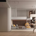 Modern Kids Room Interior With Bunk Bed Sofa Area Desk And Natural Light