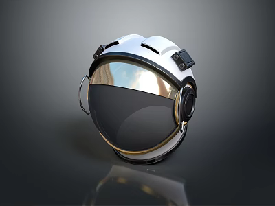 Modern Astronaut Helmet Design With Reflective Surface Visor And Straps In Studio Lighting 3d model