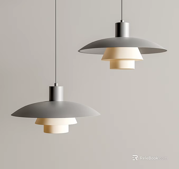 Modern Minimalist Gray And White Pendant Lights Hanging In Double Design 3d model 