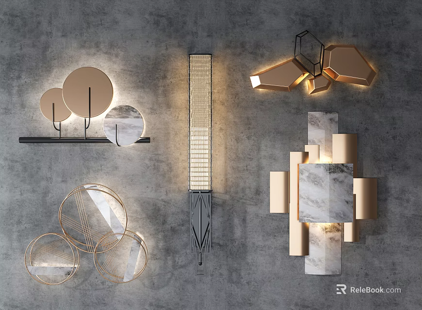 Contemporary Wall Lamps Featuring Circular And Geometric Designs With Metal And Marble Accents 3d model 