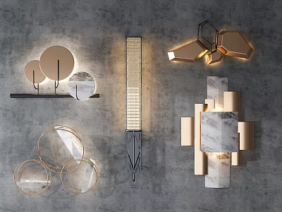 Contemporary Wall Lamps Featuring Circular And Geometric Designs With Metal And Marble Accents 3d model