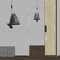 Minimalist Pendant Light With Woven Shade Reflected In Mirror On Light Gray Wall Near Open Book