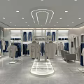 Modern Clothing Store Interior with Jeans Tops Display Racks and Mannequins