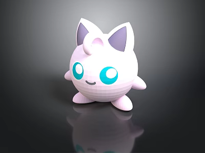 Cute White 3D Cartoon Character With Big Purple Ears Blue Eyes And Curly Tail 3d model