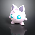 Cute White 3D Cartoon Character With Big Purple Ears Blue Eyes And Curly Tail