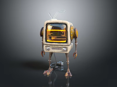 Retro TV Robot With Yellow Screen Antenna Mechanical Arms And Legs 3d model