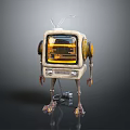 Retro TV Robot With Yellow Screen Antenna Mechanical Arms And Legs