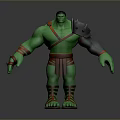 Green Muscular Character With Red Straps Shoulder Armor And Decorative Elements