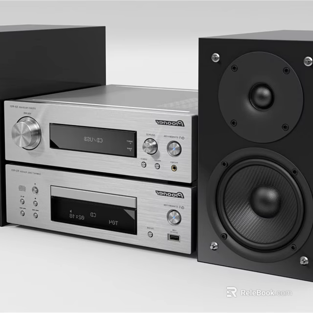 Modern Hi Fi Audio System With Silver Receiver CD Player And Black Speakers 3d model 