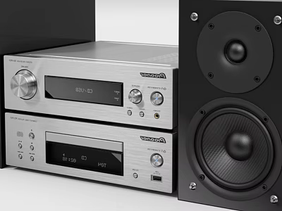 Modern Hi Fi Audio System With Silver Receiver CD Player And Black Speakers 3d model
