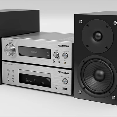 Modern Hi Fi Audio System With Silver Receiver CD Player And Black Speakers 3d model