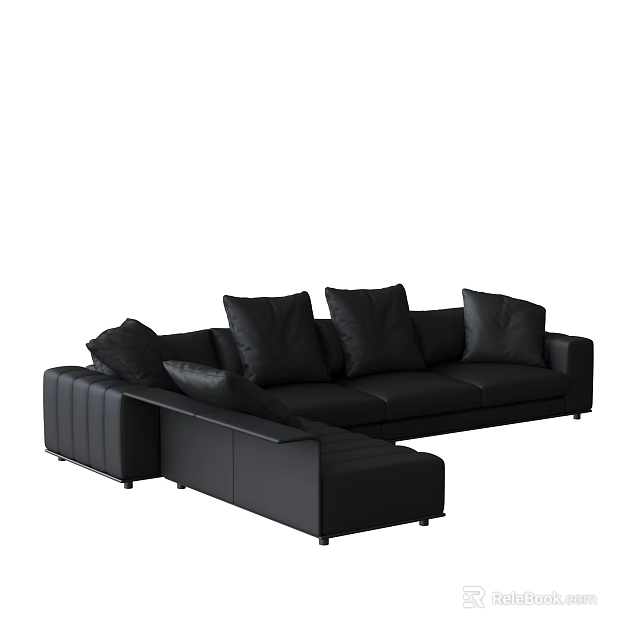 Comfortable Black Leather Sectional Sofa With Multiple Cushions And Modern Design 3d model