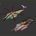 3D Rendered Two Modern Military Style Helicopters With Multiple Rotors On Dark Background